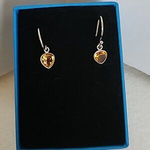 JTV New 925 Citrine Rhodium over Sterling Silver Wire Drop Earrings.